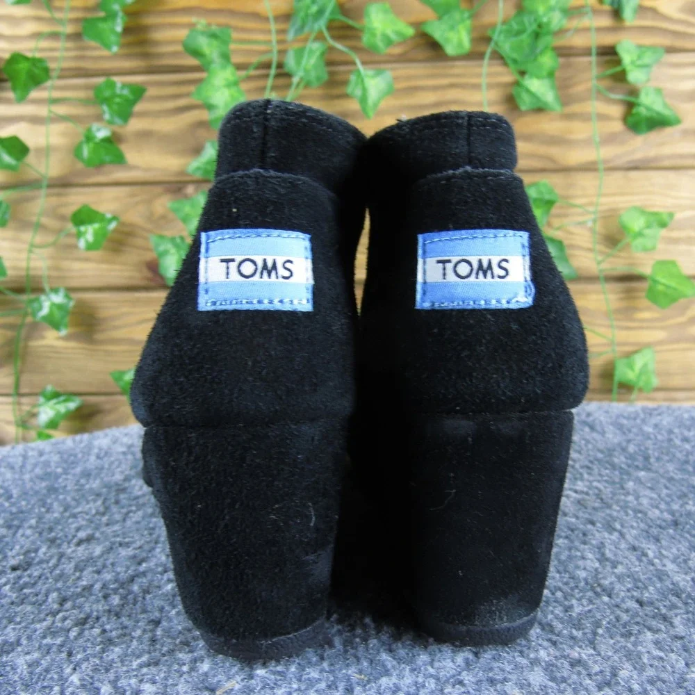 TOMS Kala Chukka Black Suede‎ Lace Up Ankle Wedge Booties Womens Shoes 7.5